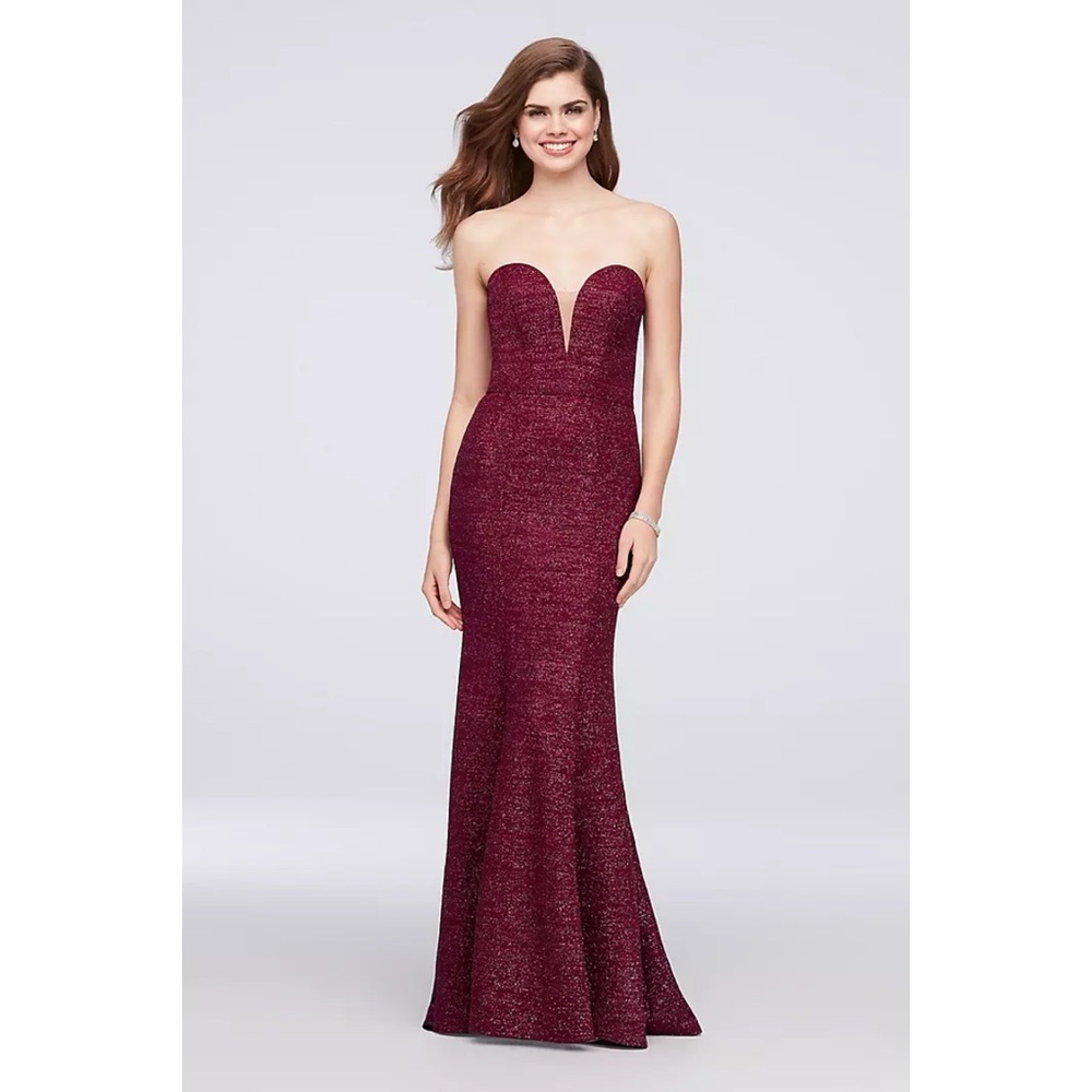 Xscape Strapless Plunge Glitter‎ Knit Mermaid Gown Sweetheart Neck Prom Dance 2